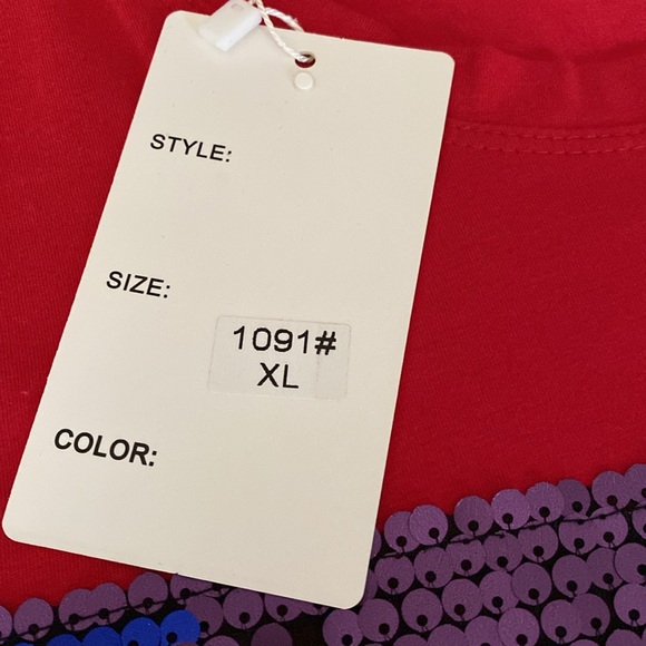 NWT LA DIOSA Fashion Red T-Shirt Top w/ Blue Sequins Embellishment Size XL - Picture 8 of 14